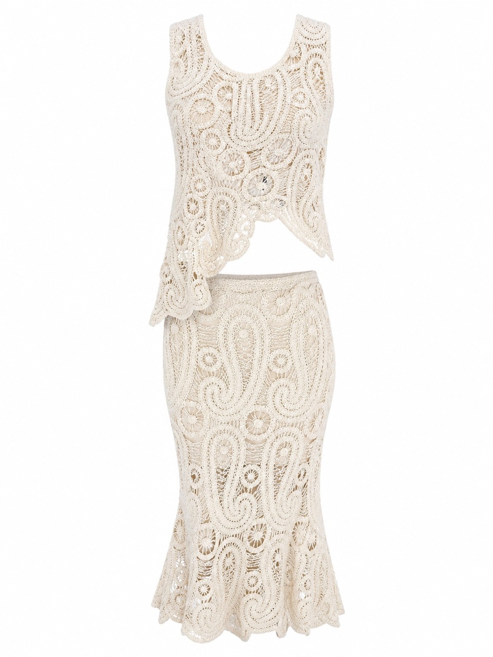 Asymmetrical Cream Crochet Lace Skirt - Elegant Women's Midi